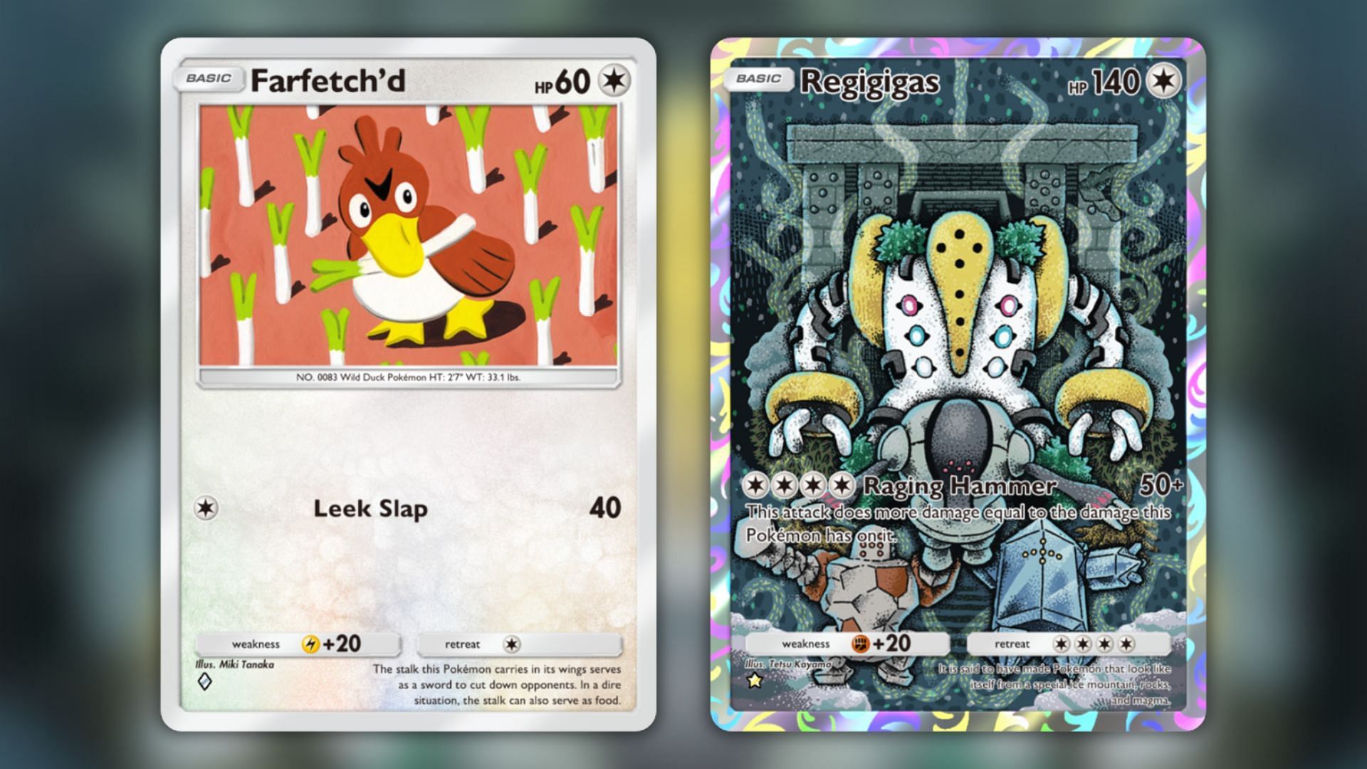 Farfetch'd and Regigigas as seen in the game (Image via The Pokemon Company)